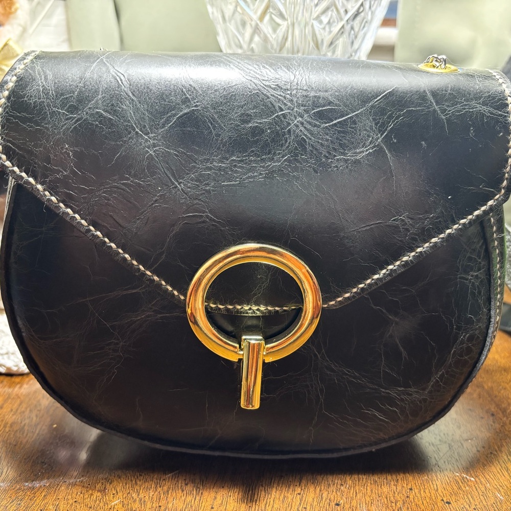 Handbag - leather green marbled hand bag - hand made and hand sewn.